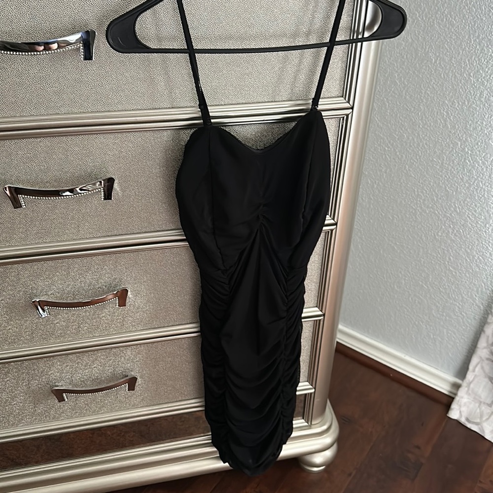 Size medium ruched black mini dress